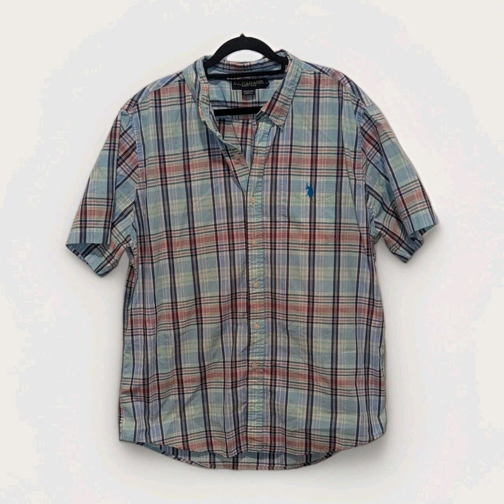 U.S. Polo Assn Plaid‎ Button Up Shirt Preppy Coastal Nautical Casual Men's XL